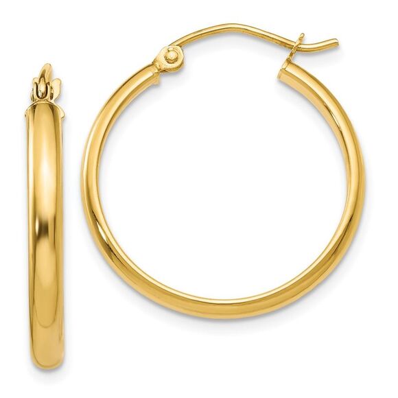 10k Yellow Gold Round Tube Hoop Earrings